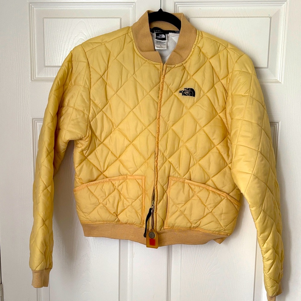 The North Face Light Yellow Quilted Bomber Jacket